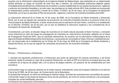 LIMITACIONES TEMPORALES POR RIESGO DE INCENDIOS