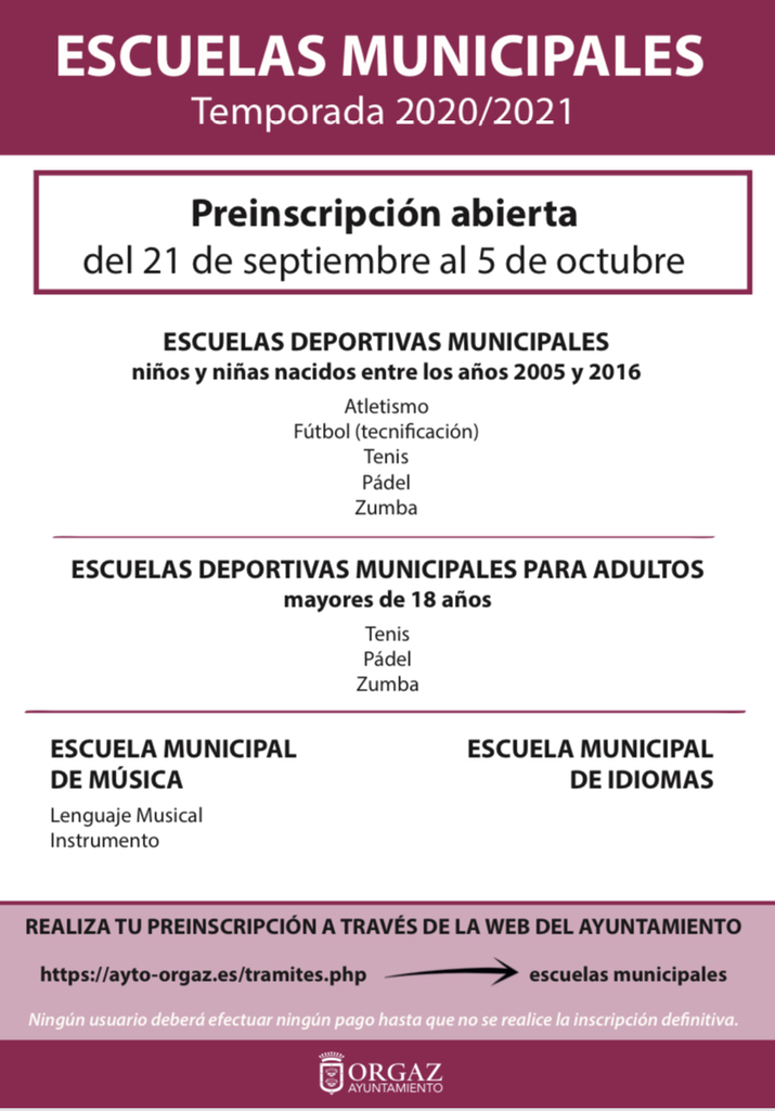 PREINSCRIPCIONES ESCUELAS MUNICIPALES TEMPORADA 2020/2021