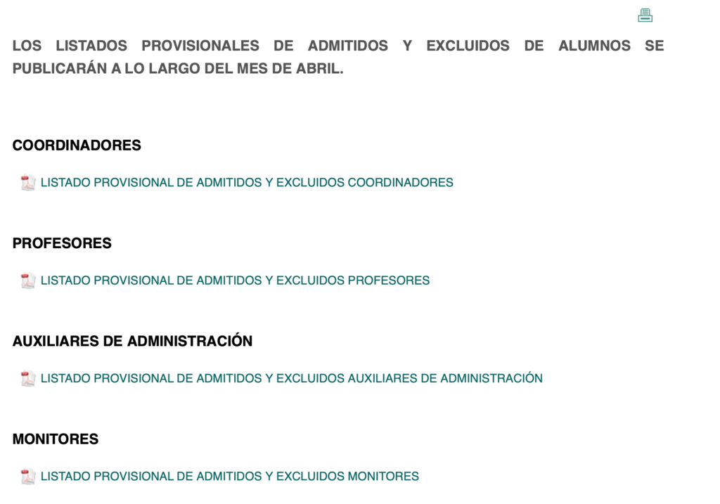 Listado Programa de Recualificación y Reciclaje Profesional de la Diputación de Toledo