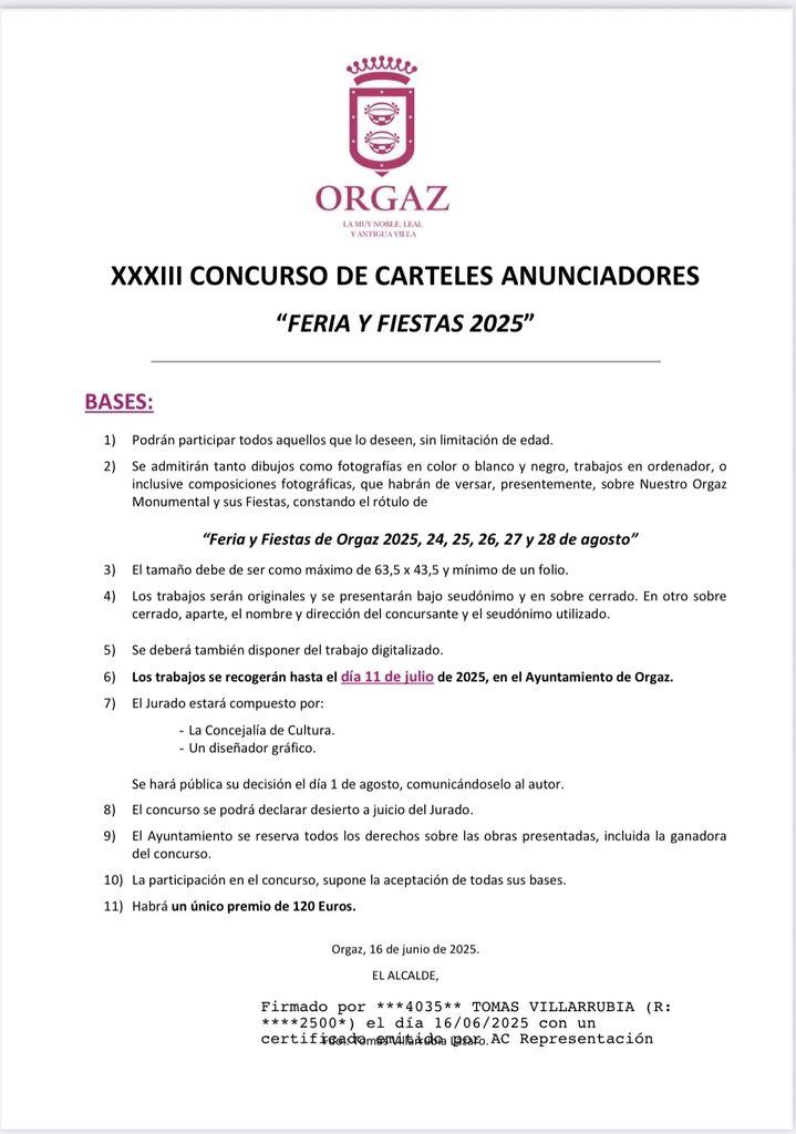 XXXIII CONCURSO CARTEL ANUNCIADOR FERIA Y FIESTAS 2025