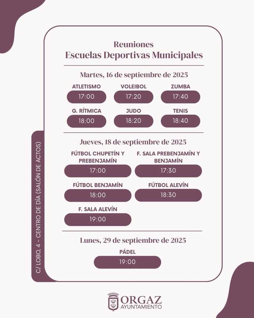 REUNIONES Y HORARIOS ESCUELAS DEPORTIVAS